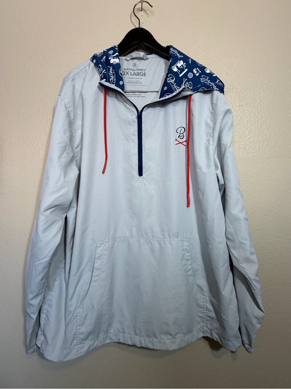 Barstool Sports Men's Light Gray Blue Pullover Hooded Jacket Golf Theme 2XL